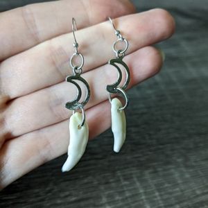 Moon & coyote tooth earrings